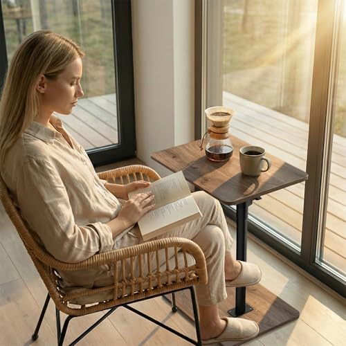 Image of YUHFERA Sofa Armrest Tray Table for Couch - 360 Swivel Height Adjustable C Shaped End Table for Small Spaces, Snack Side Table for Bed or Chair with Phone & Tablet Slot (Gray, Enlarged)
