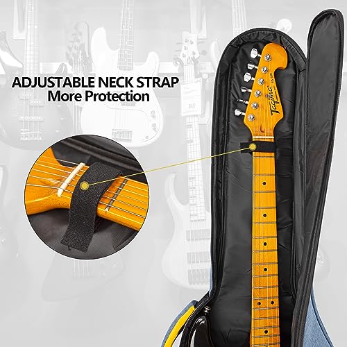 Image of MUZNOTE Electric Guitar Bag, Electric Guitar Case Padded Electric Guitar Gig Bag 0.4 Inch Padding Soft Guitar Case with Neck Strap, Back Hanger Loop, Blue