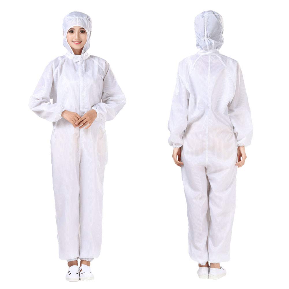 Anti-statique salopette salopettes avec capuchon vêtements propres vêtements combinaison étanche à la poussière des vêtements propres vêtements de protection,Blanc,XXL