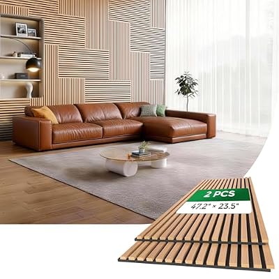 HIGRELIFE Wood Slat Acoustic Wall Panels, 3D Wall Panels with High Density Core for Echo Reduction, Easy DIY, for Living Room, Bedroom, Studio and More,Safe for Kids (Teak, 47.2"×23.5"-2 PCS)