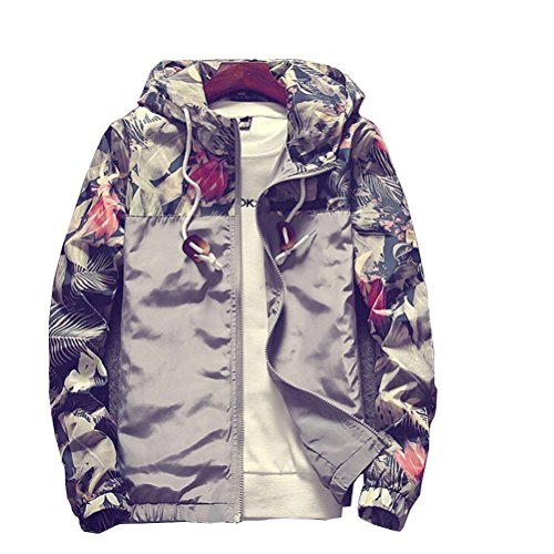Banana Bucket Floral Bomber Jacket Men Hip Hop Slim Fit Flowers Bomber Jacket Coat Men's Hooded Jackets(US XL) Label Size 4XL Grey