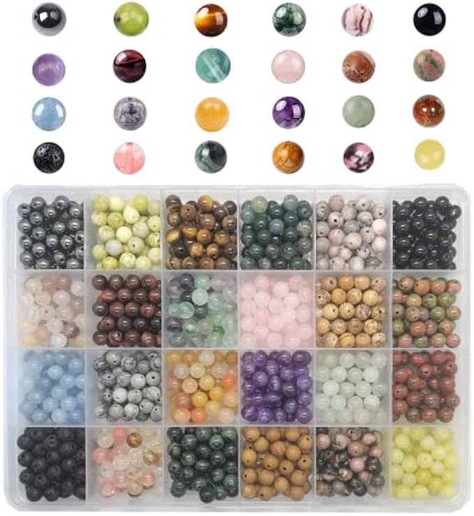 GorgGorho pcs Natural Round Gemstone Beads Real Gemstone Beads Loose Gemstones DIY For Bracelet Necklace Earrings Jewelry Making (6mm-24 Colors S2,6mm)