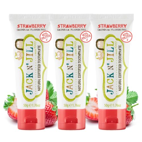 Jack N Jill Natural Childrens Toothpaste Organic Strawberry Fluoride Free SLS Free Vegan 1.76oz 3-Pack