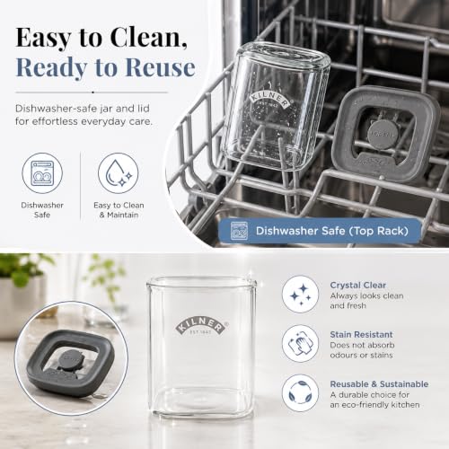 Image of Kilner Fresh Storage 160ml Airtight Glass Spice Jar Durable Vacuum Seal Lid BPA-Free Glass for Herbs Spices Pantry Cupboard Kitchen Organisation
