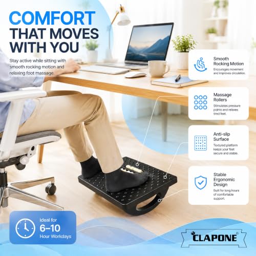 Image of Foot Rest for Office Chair with Acupressure Points & Massage Rollers, Under Desk Footrest for Home, Office, Work Desk, Computer Table & Sofa, Adjustable Foot Stool for Relaxation, (Rounded)
