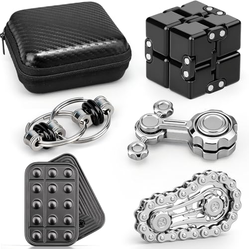 Fidget Spinner Pack Toy for Kids and Adults, Sprockets Bike Chain Infinite Cube Push Clicker Ring Hand Roller Sensory Toy for Stress Relief, Metal Fidget Pack Cool Birthday Gift for Boy Men Girl