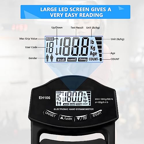 396 Lb/180 Kg Digital Hand Strength Gauge, Electronic Grip Strength - View #3