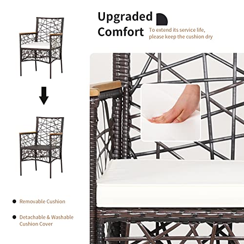 Tangkula Set Of 4 Outdoor Dining Chairs, Patiojoy All-Weather Pe Wicker Patio Bistro Chairs With Acacia Wood Armrests And Soft Cushions, Outdoor Armchairs For Porch, Garden, Poolside And Backyard #TOP6