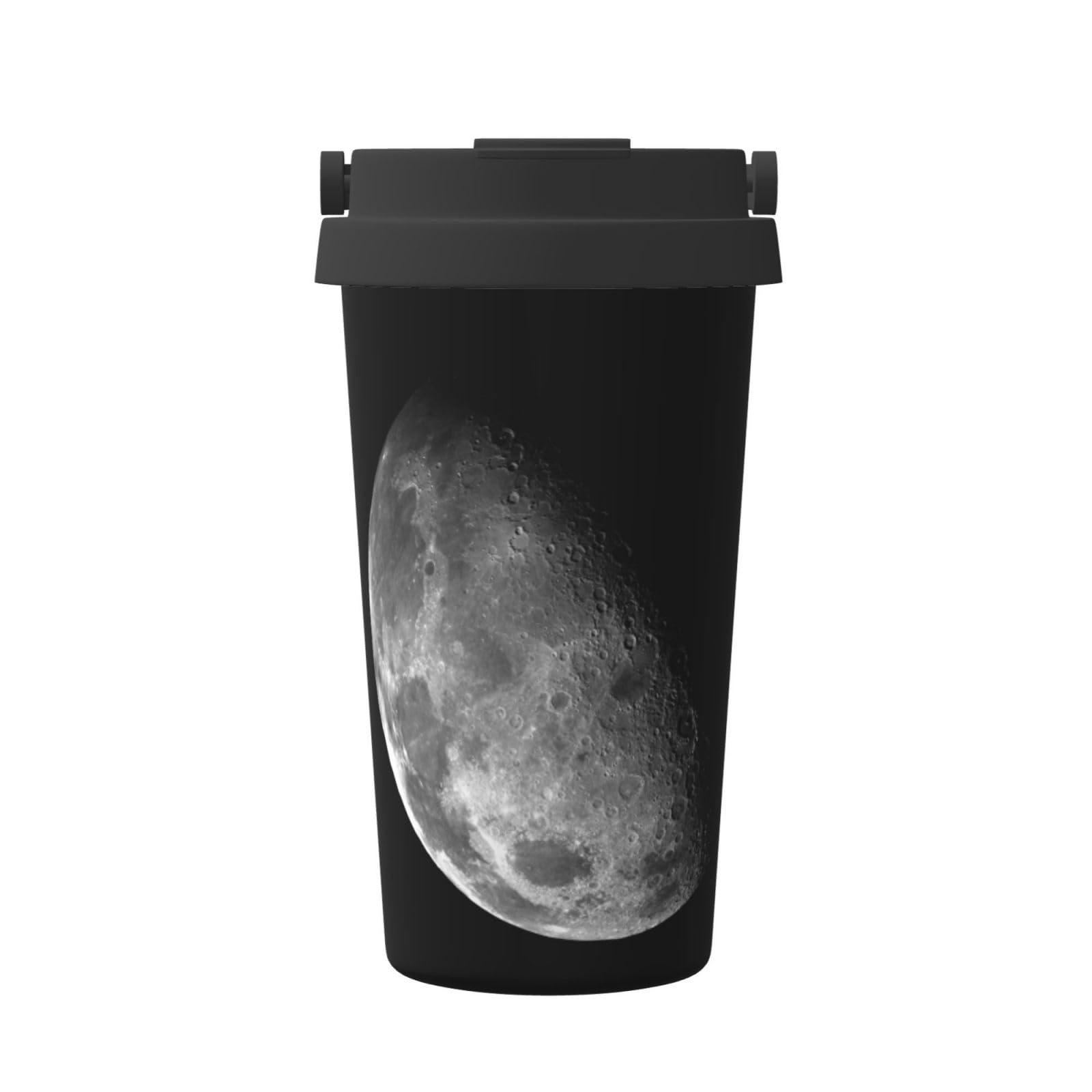 Black Background Moon Print Tlater Travel Mug,500ml Handheld Insulated Coffee Mug,Leakproof Lid Stainless Steel,Insulated Coffee Cup With Leakproof Lids Reusable Coffee Cups Travel Car Coffee Mug