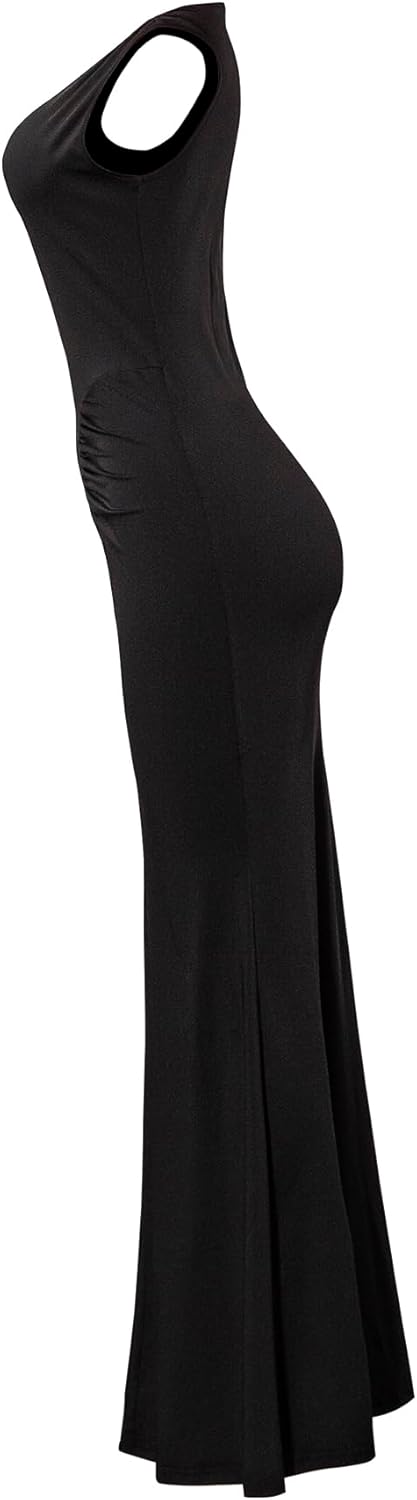 magorange Women Sexy Sleeveless Maxi Dress Ruched Crew Neck Bodycon Long Tank Party Dress Club Outfits - Image 4