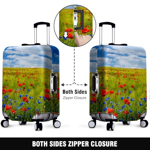 Travel Luggage Cover Suitcase Protector Scratch-Resistant Fit Not Included Suitcase Red Flowers Blue Sky XL-30-32in2