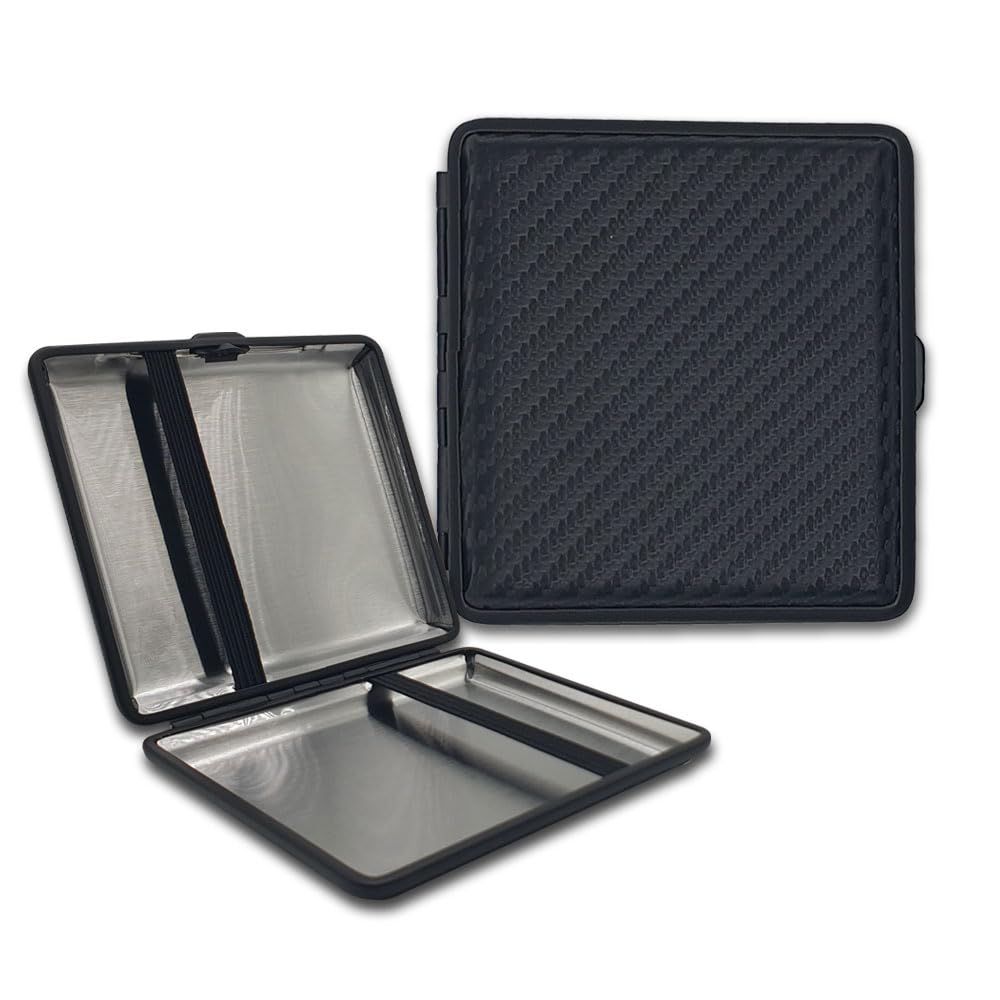 Cigarette Case | Carbon Design | Colour: Black | Coumo | Premium Flat | Black Edge Decor | Metal | 20 Cigarettes-image-26