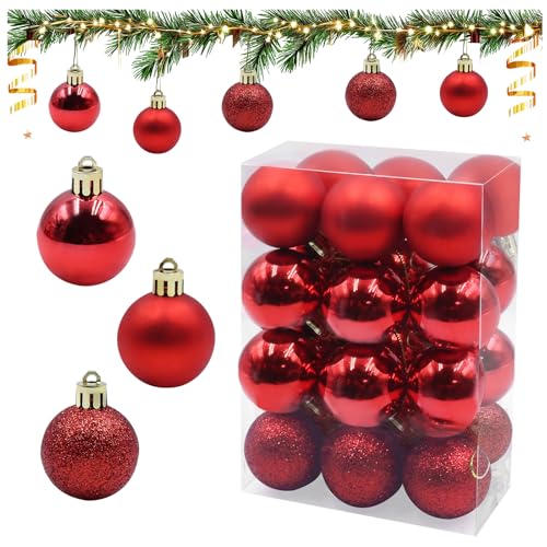 Primasage 24 Pezzi Plastic Christmas Palline Albero di Natale Rosse 4 Cm Mini Addobbi Natalizi Rossi Sfere Natalizie Grandi per Decorare Alberi di Natale Interni ed Esterni(3 Modelli)
