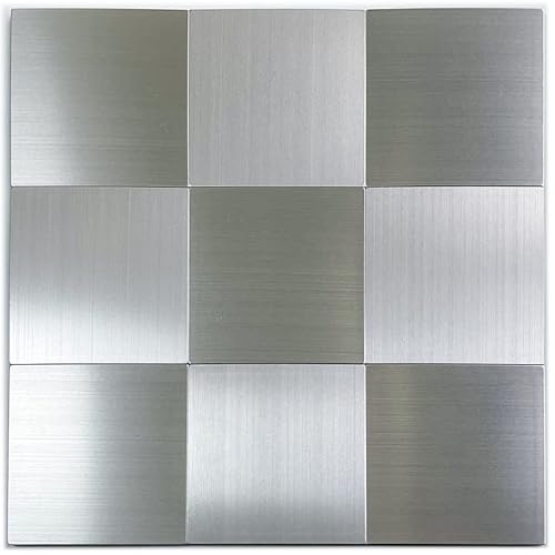 Homeymosaic Peel And Stick Backsplash For Kitchen Tile Stainless Steel Brushed Stick On Bathroom Countertop Fireplace Square Plaid Metal Mosaic(5 Sheets,Silver) #TOP15