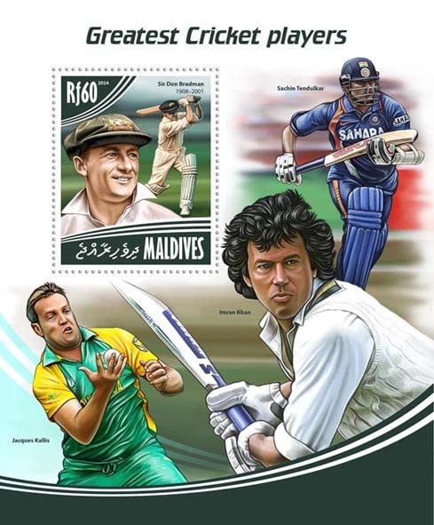 Maldives 2014 Greatest Cricket Players Sir Don Bradman Sachin Tendulkar Imran Khan Jacques Kallis Stamps Miniature Sheet MNH