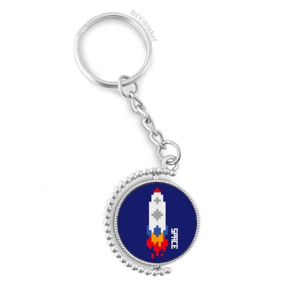 Porte-clé pixel fusée spatiale rotatif au design soigné unique