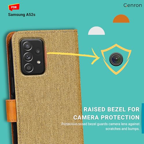 Image of Samsung A52S Back Flip Cover Case | Magnetic Closure | Shockproof | Stylish Denim & Leather Back Cover for Samsung Galaxy A52S (Light Brown)