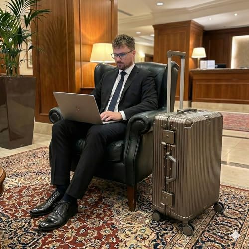 Posh Valigia - Custodia Rigida In Policarbonato Con Telaio In Alluminio - Valigia Da Viaggio In Alluminio: Bagaglio A Mano, Misura Media, Grande - Trolley Con Doppie Serrature Tsa E 3 Custodie, Gold - 6