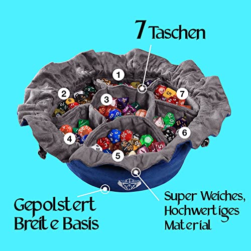 CardKingPro Immense Würfelbeutel mit Taschen – Blau – Kapazität 150+ Würfel – Großartiger Organizer für Würfelsammler, Perfekt für Dungeons and Dragons [Patentiertes Design]