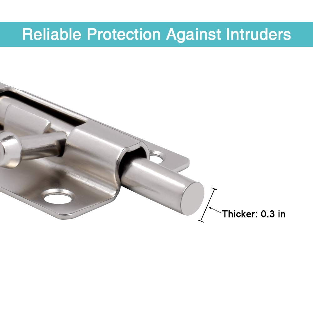 Door Security Slide Latch Lock, 3 inch Barrel Bolt with Solid Heavy