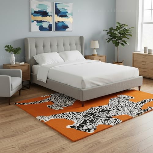 Image of Restoration and Renovation Climbing Jaguar Modern Handmade Wool Rug for Living Room, Bedroom and Dining Room (Orange, 5' x 8')