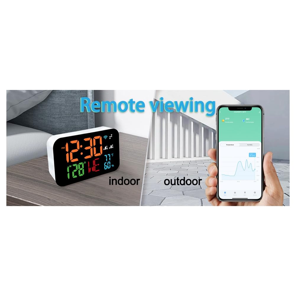Tuya WiFi Reloj Calendario Termómetro Inteligente Higrómetro con Pantalla LED Digital Soporte WiFi Autocalibración