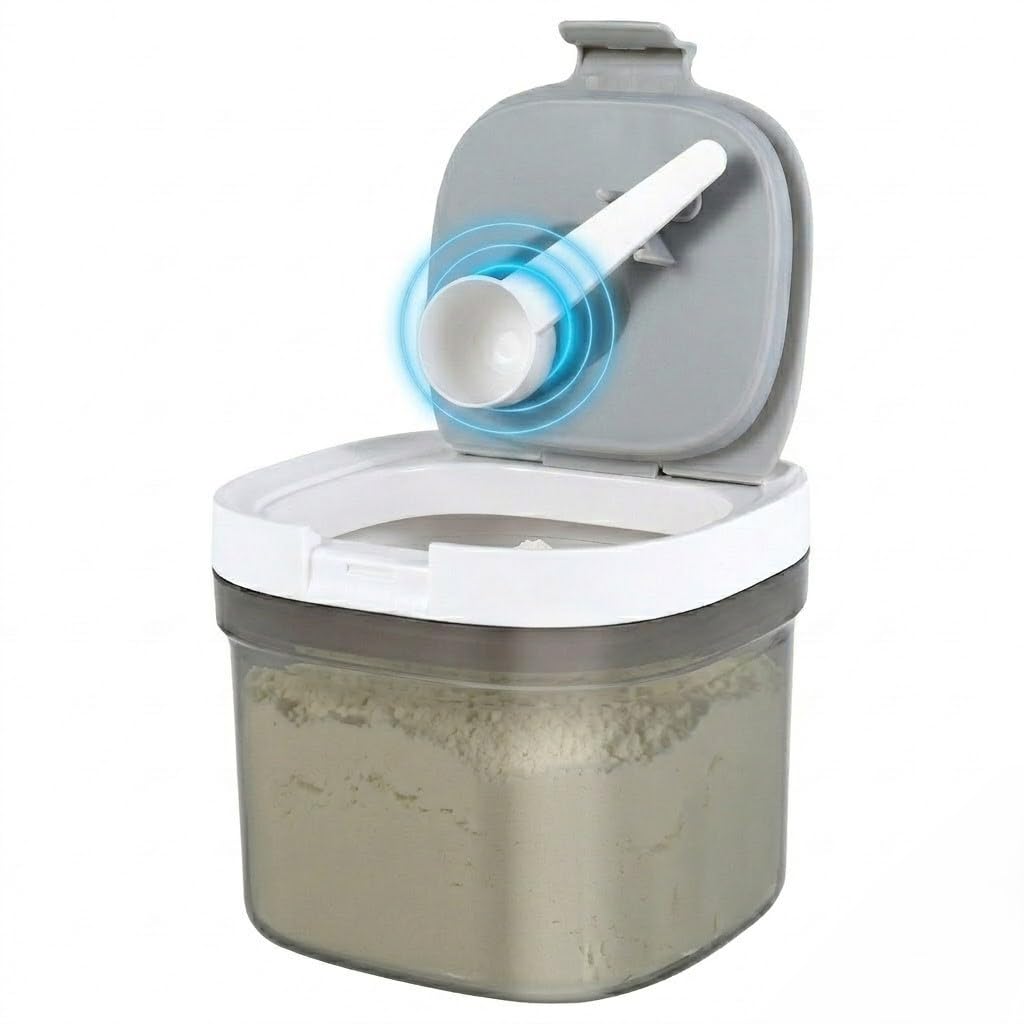 YJQXMYU Powder Dispenser with Magentic Spoon, Airthight Food Coffee Container with Lid, Cereal Storage Jar for Formula, Protein, Creatine, Sugar, Beans, Tea, Cereal (800ml)