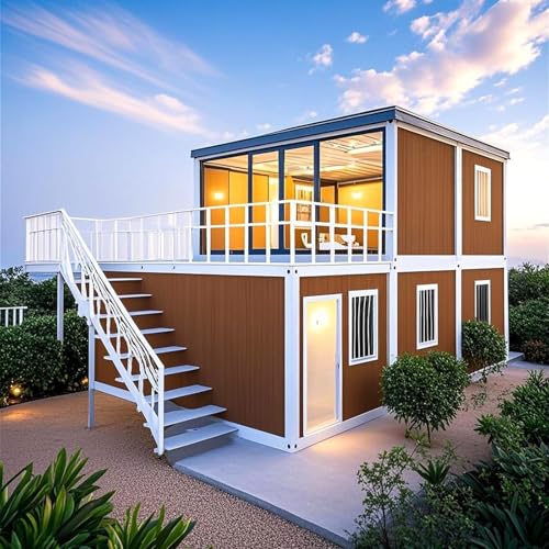 Casa prefabricada de lujo expandible de 2 pisos, contenedor modular portátil con cocina y baño completo, casa prefabricada con marco de acero para adultos, propiedad de alquiler o cabina de vacaciones