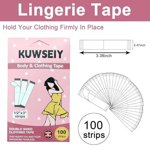 100 Strips Double-Sided Tape for Fashion, Tape for Clothes, Waterproof Fashion Clothing Tape, Fabric Tape to Skin, Strong Adhesive Body Tape, Invisible and Clear Tape for All Skin Shades, Transparent2