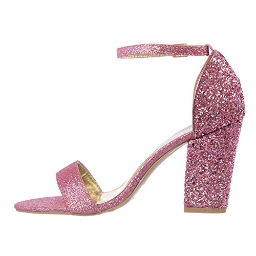 Tacón De Bloque De Onlineshoe Las Mujeres Glitter Tiras Partido UK5 - Eu38 - Us7 - Au6 Rosa Cover