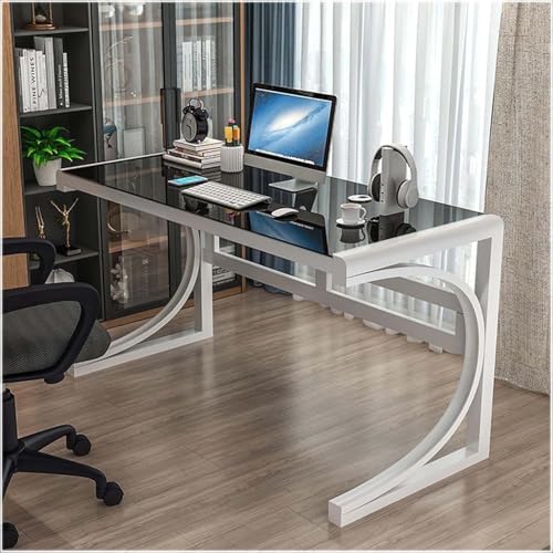 Escritorio Moderno Para Oficina En Casa - Escritorio Para Computadora De Vidrio Templado, Marco De Acero Al Carbono, Escritorio De Estudio Estación De Trabajo Para Sala De Estar Mesa De Juegos(White1,