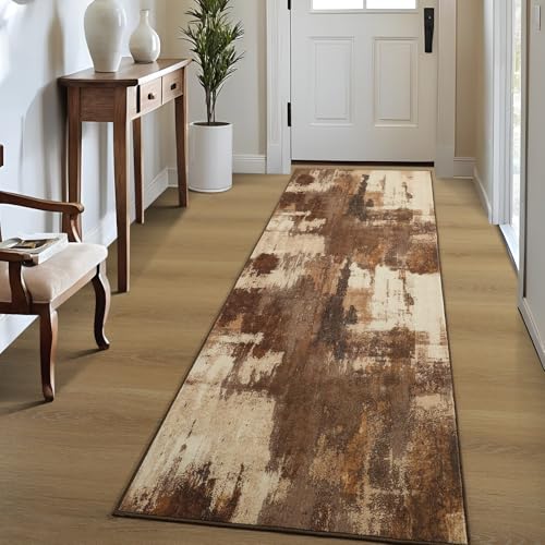 Merelax 2x6 Entryway Long Runner Area Rug Brown Washable Modern Abstract Entr...