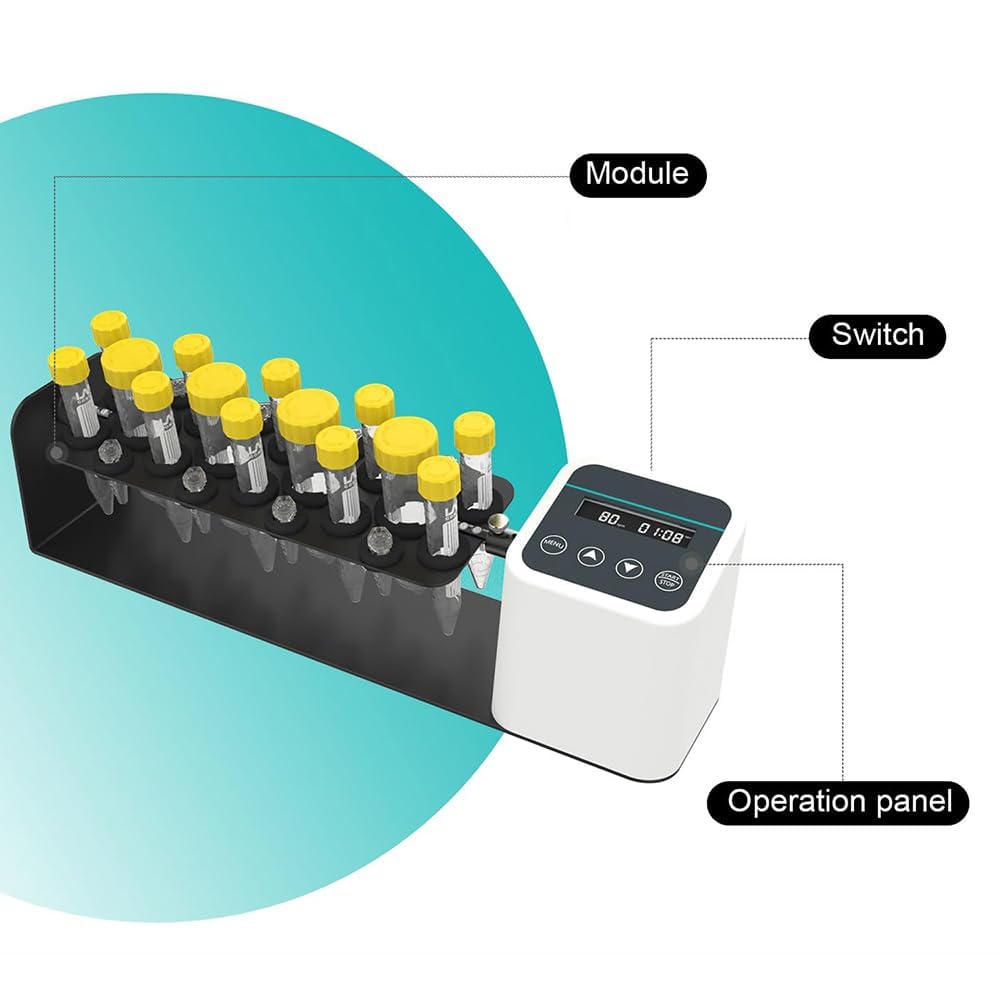 Digitaler Labor-Rollenmischer/Schüttler – Langachsiger Rotationsmischer für 2/5/10/15/50-ml-Röhrchen, Drehzahl einstellbar von 20–80 U/min, Timer und Dauerbetrieb, ideal für den Laboreinsatz