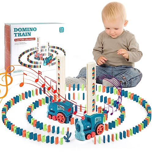 Lalotar Tren Eléctrico Domino, 200 piezas Tren Eléctrico Niño, Automático Train de Colocación Domino con Luces y Música, para Niñas y Niños 3 Años y Más