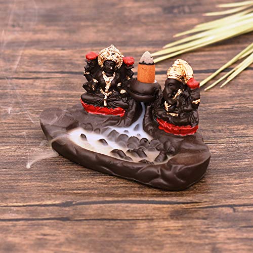 Image of CRAFTAM Fountain Laxmi Ganesha Smoke Backflow Incense Holder Idol with 20 Incense Cone