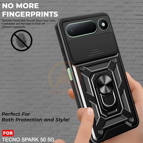 Image of Armor Bumper Back Cover Case for Tecno Spark 50 5G | Rotating Camera Cover, Ring Holder & Kickstand | Heavy Duty & 360 Degree Protection Back Cover (Black)