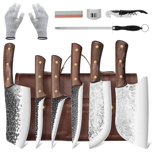 DRAGON RIOT Chef Butcher Knife Set for Meat Cutting with Roll Bag, 12 PCS Japanese Forged Chef Knives Set for Men and Women Gift for Men