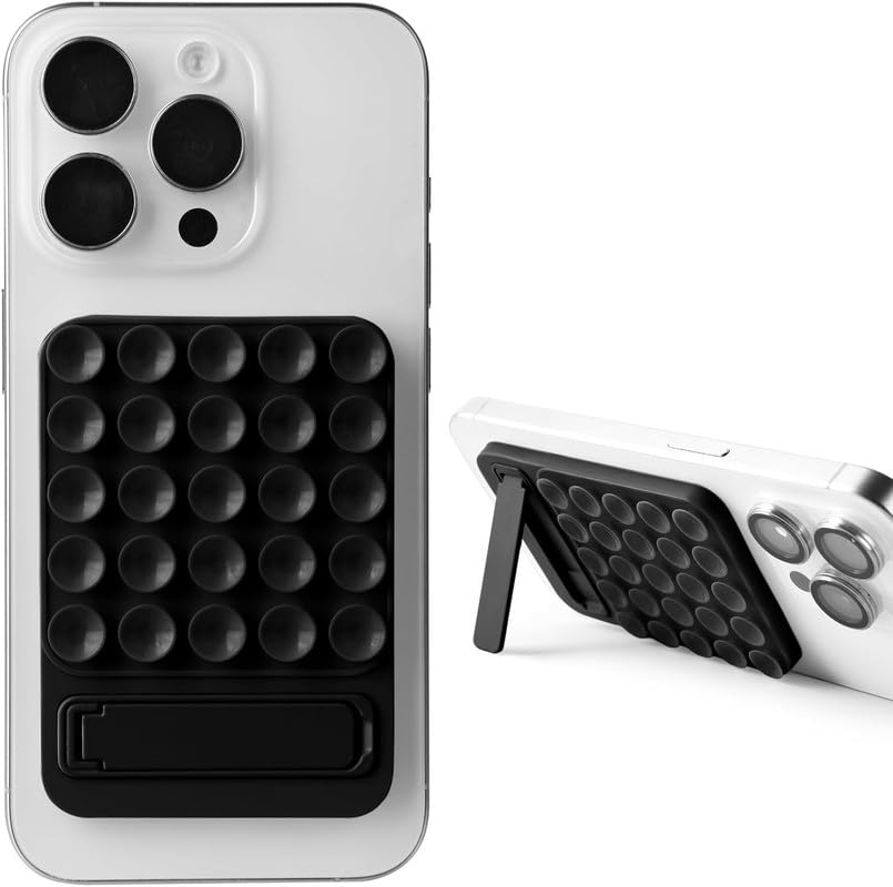 ClickCase 2 in 1 Sticky Phone Grip with Powerful Silicone Suction Cup & Kickstand Mount for Any Mobile Phone,Provides Multiple Mounting Options for Selfies,Reels & Video Recording (Black)-image-43