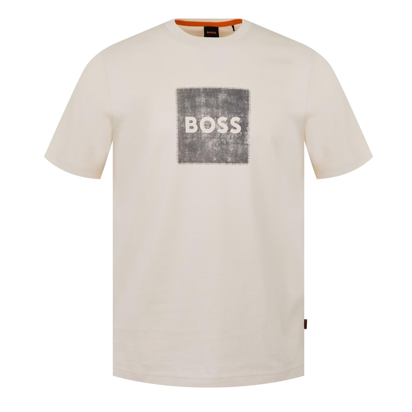 Boss Men' White Orange Short Sleeve T-Shirt With Contemporary Stitched Logo in Size S, Sports Direct