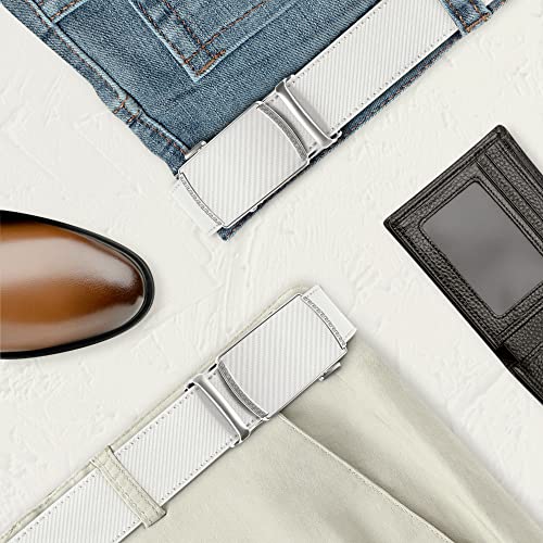 Doopai Belt Men, Ratchet Belt Dress Adjustable 1 3/8" Genuine Leather Belt, White Men's Designer Belt With Metal Buckle, Belt Size Length Can Be Cut, With Gift Box #TOP4