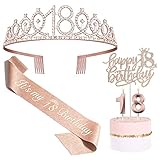 Bella Meri 18th Birthday Gifts for Women, 18th Birthday Tiara Crown, Sash, Cake Toppers,Birthday Candles, 18 Birthday Decorations Women