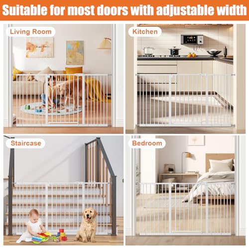 Image of keny 29 inch-55 inch Extra Wide Baby Gate, Pressure Mounted No Drilling Dog Gate | for Stairs Doorways, Easy Walk Through Safety Gate for Babies or Pets, 30 inch Tall, White