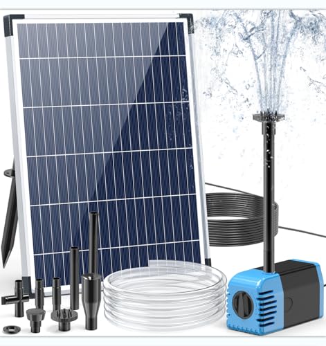 Biling Solar Springbrunnen für Außen, 12W 605L/H Leise Teichpumpe Solar mit 4 Düsen und Schlauch, Solarbrunnen für Draussen Kleine Gartenteich 5㎡ Mini-Wasserfälle Blumentöpfe Dekorationsbrunnen