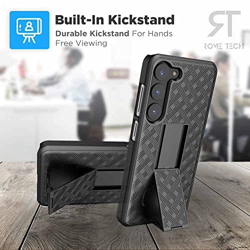 Rome Tech Holster Case With Belt Clip For Samsung Galaxy S23 6.1" [Only] Slim Heavy Duty Shell Holster Combo - Rugged Phone Cover With Kickstand Compatible With Samsung Galaxy S23 - Black Lines #TOP4