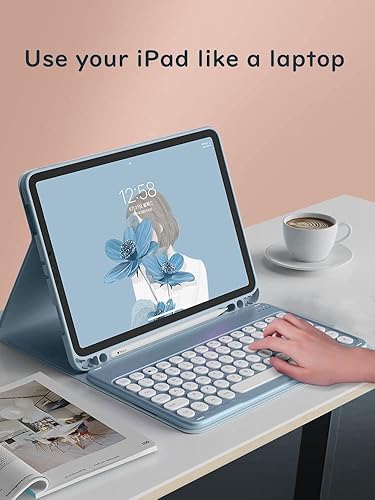 Miniatura 7 de Funda de teclado para iPad 6 iPad 5 Air 2 Pro de 9.7 pulgadas, linda funda de teclado redonda a color, inalámbrico, desmontable, BT con soporte para