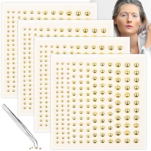 Self-Adhesive Face Gems Sticker, Fake Lip Piercing Fake Nose Stud Eyebrow Stud, Non-Piercing Nose Stud Stick on Belly Button Sticker, Fake Nose Ring Cool Punk Y2K Makeup for Women Men (gold)