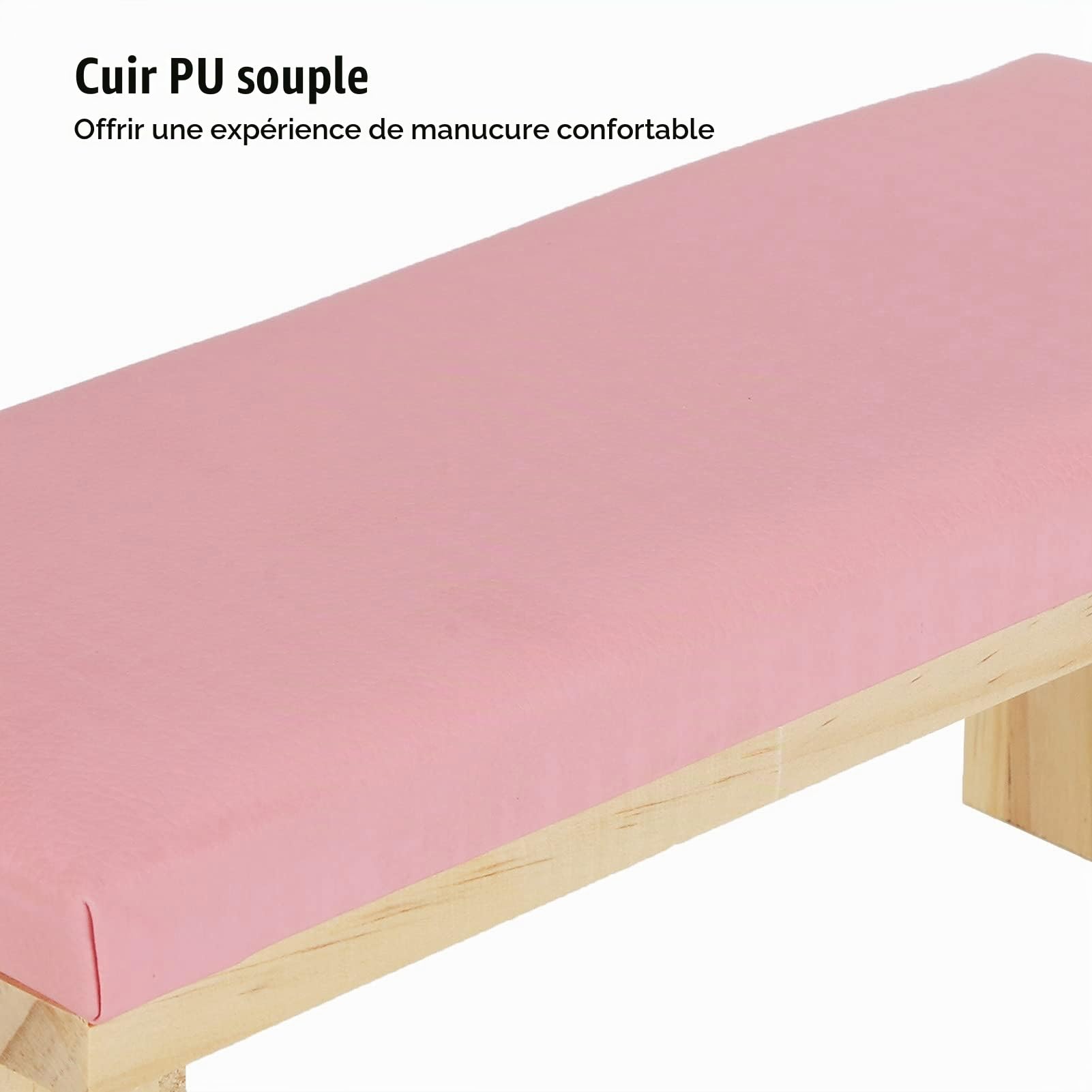Wakects Support de Manucure, Coussin Repose-poignet en Cuir avec Pied en Bois, Accessoire d'Art des Ongles, Rose