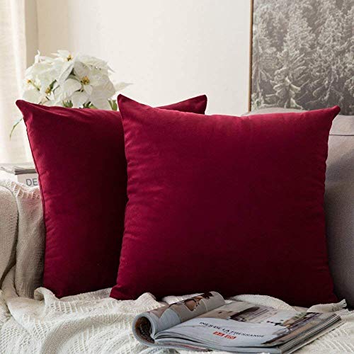 Image of Decorative Holland Velvet Cushion Square Pillow Covers Pillowcases for Sofa Bedroom with Invisible Zipper || (Maroon, Set of 5 Piece (16X16 Inches)