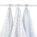 Hudson Baby Muslin Swaddle Blankets, Blue Feathers