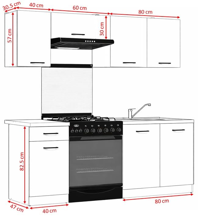 PEGANE Cuisine complète 180 cm,Ensemble de Meuble de Cuisine Coloris Gris Graphite/Blanc, sans Plan de Travail